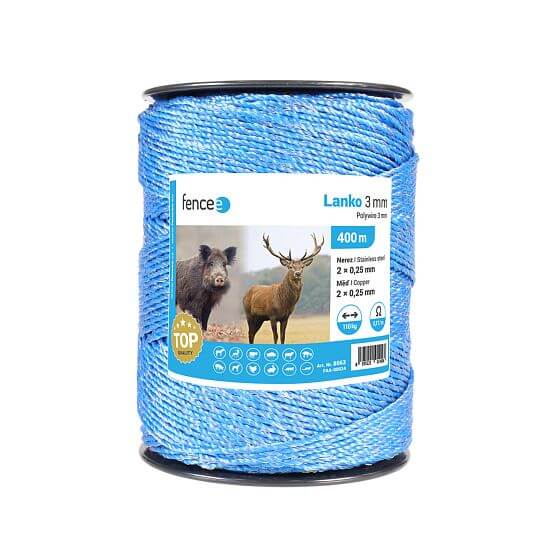 Polywire for electric fence, diameter 3 mm, blue, 400 m