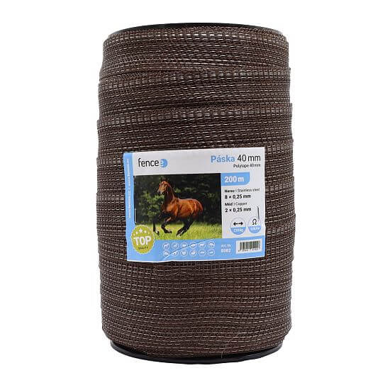 Polytape for electric fence, width 40 mm, brown, 200 m