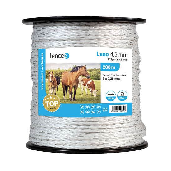 Polyrope for electric fence, diameter 4,5 mm, white, 200 m