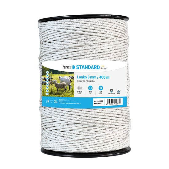 Polywire for electric fence, diameter 3 mm, white, 400 m