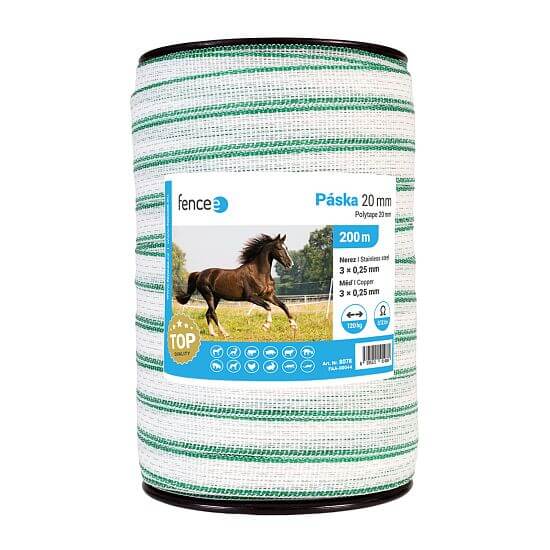 Polytape for electric fence, width 20 mm, green-white, 200 m