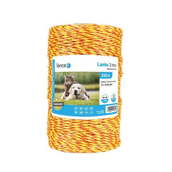 Polywire for electric fence, diameter 2 mm, yellow-orange, 250 m