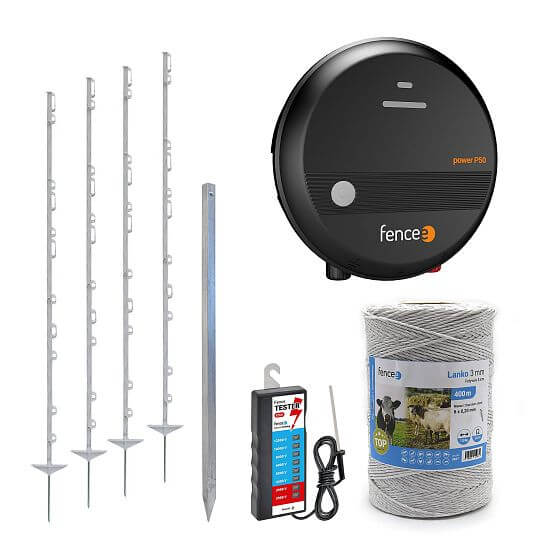 Electric fence set for cattle, sheep, goats and against forest animals - energizer + polywire 400 m