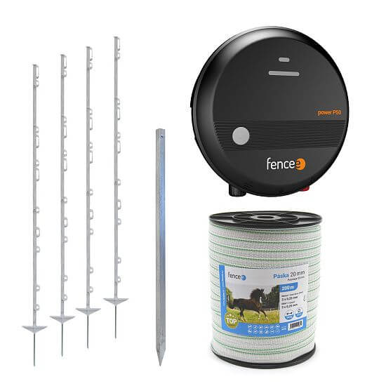Set of electric fence for crop protection against forest animals, deer, roe deer - energizer + polytape 200 m