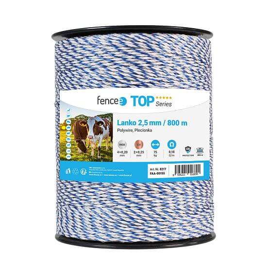 Polywire for electric fence, diameter 3 mm, white-blue, 800 m
