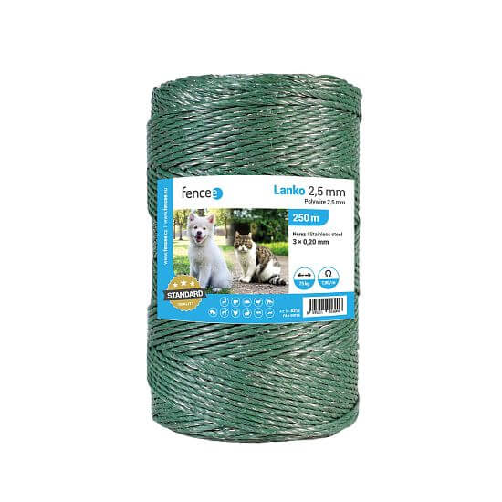 Polywire for electric fence, diameter 2,5 mm, green, 250 m