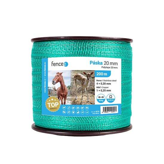 Polytape for electric fence, width 20 mm, green, 200 m