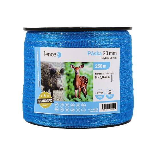 Polytape for electric fence, width 20 mm, blue, 250 m