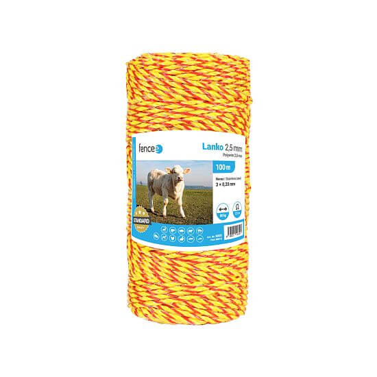 Polywire for electric fence, diameter 2.5 mm, yellow-orange, 100 m