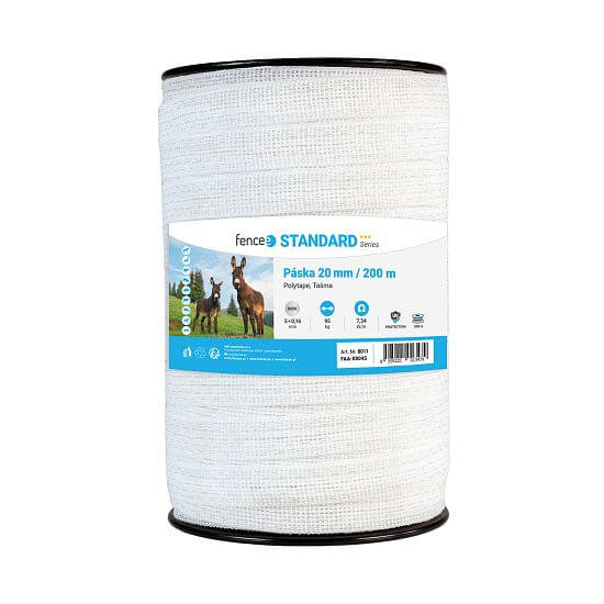 Polytape for electric fence, width 20 mm, white, 200 m