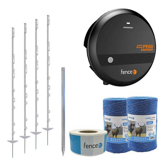 Set of electric fence protection against black, forest animals - high voltage energizer - 2× polywire