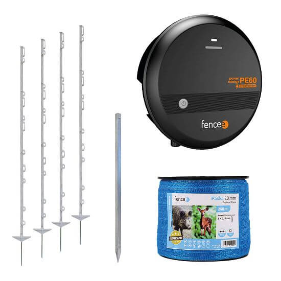 Electric fence set with tape, crop protection against black, forest animals, high voltage energizer