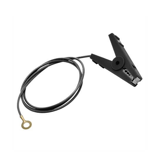 Connecting black cable with crocodile clip, 8 mm eyelet, 100 cm