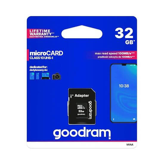 Micro SDHC 32GB UHS-I Class 10, U1 memory card including SD adapter
