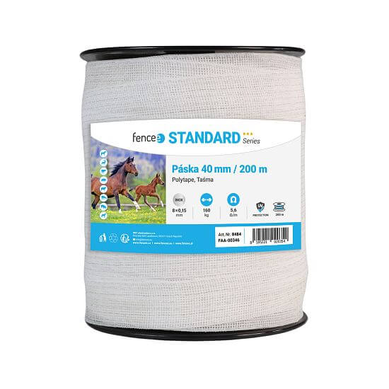 Polytape for electric fence, width 40 mm, white, length 200 m