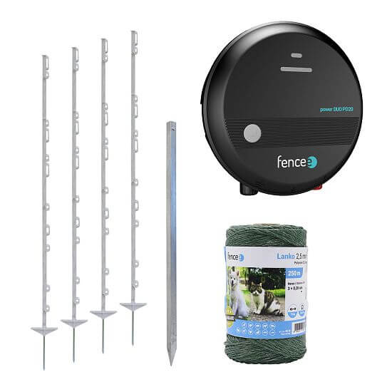 Set for electric fence for dogs, horses and cattle - DUO energizer - polywire 250 m