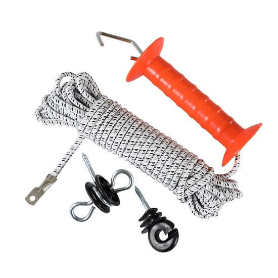 Gate handle with rubber wire for electric fence - 10 m