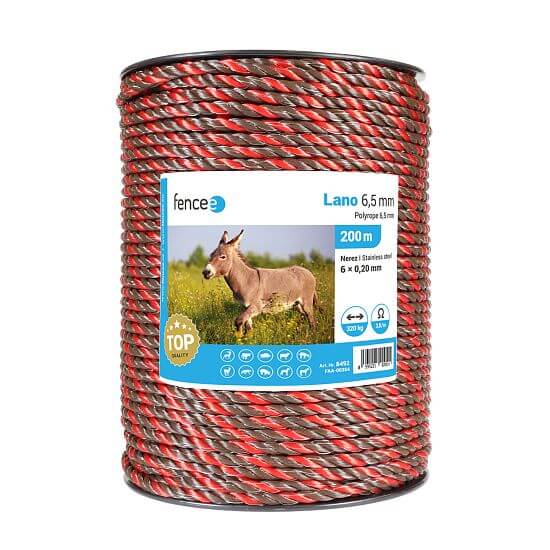 Electric fence rope, diameter 6,5 mm, brown-orange, 200 m