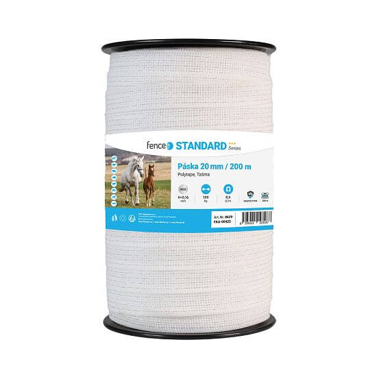 Electric fence tape 20 mm wide, white, length 200 m