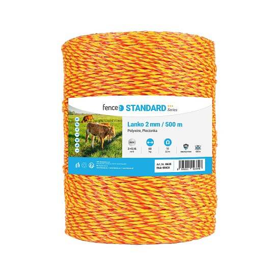Polywire for electric fence, diameter 2 mm, yellow-orange, 500 m