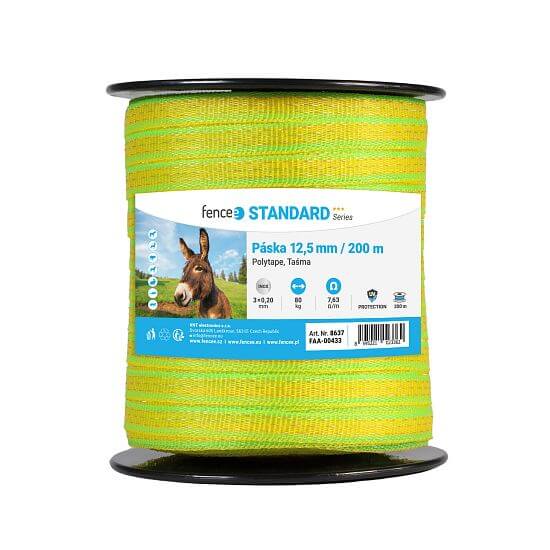 Electric fence tape 12.5 mm, neon yellow-green, 200 m