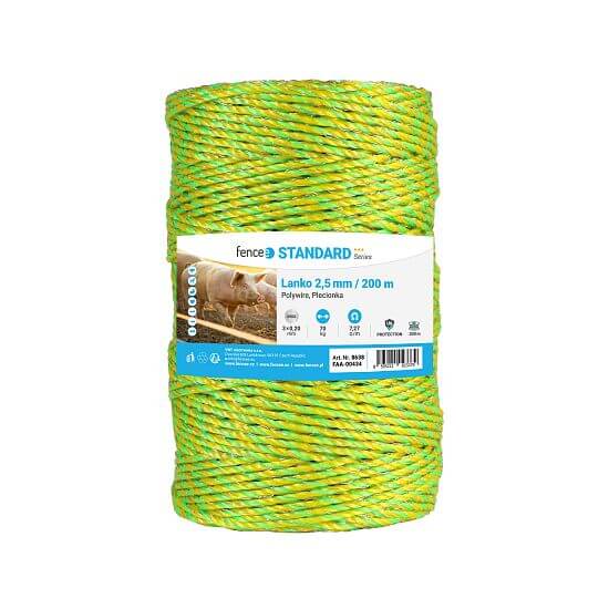 Polywire for electric fence, diameter 2,5 mm, neon yellow-green, length 200 m