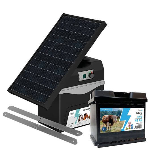 Electric fence energizer fencee battery DUO BD10 + solar panel 30 W + bracket + battery 44 Ah