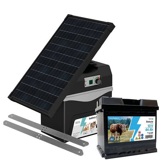 Electric fence energizer fencee battery DUO BD50 + solar panel 30 W + bracket + battery 44 Ah