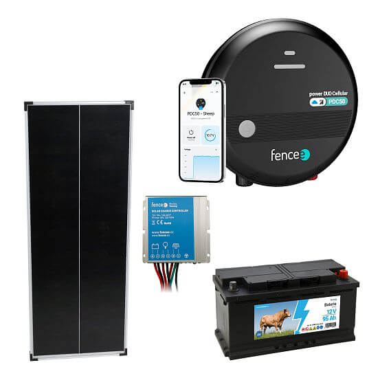 Solar electric fence kit with LTE energizer 5 J, solar panel 100 W, regulator and 12V battery 95 Ah
