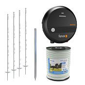 Set of electric fence for crop protection against forest animals, deer, roe deer - energizer + polytape 200 m