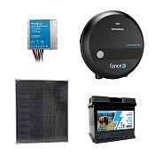 Solar electric fence kit - 2 J energizer,solar panel 40 W, regulator and 12 V battery 44 Ah