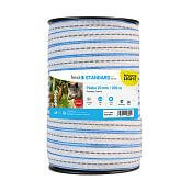 Reflective tape for electric fence, width 20 mm, white-blue, length 200 m