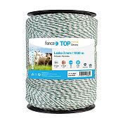 Polywire for electric fence, diameter 3 mm, green-white, length 1000 m, 0,1 Ω/m