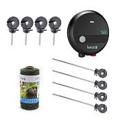 Set of electric fence for fence against cats and pests, DUO energizer, polywire 100 m, insulators 45 pcs